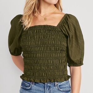 Old Navy Olive Smocked Puff Sleeve Blouse